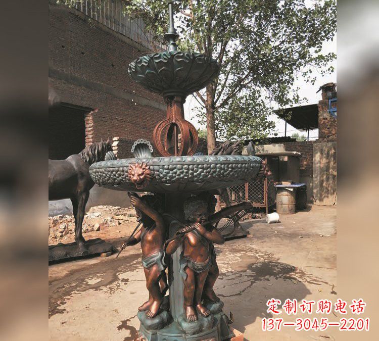 保定铜雕双层西方儿童喷泉