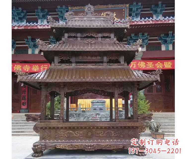 保定铜雕寺庙佛光普照香炉雕塑摆件 (2)