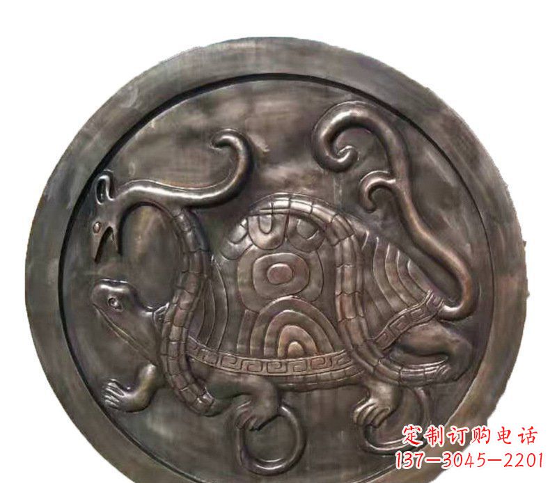 保定铜雕乌龟与蛇壁画摆件