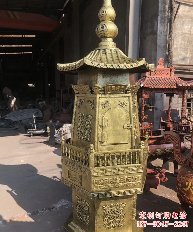 保定铜雕香炉塔寺庙摆件