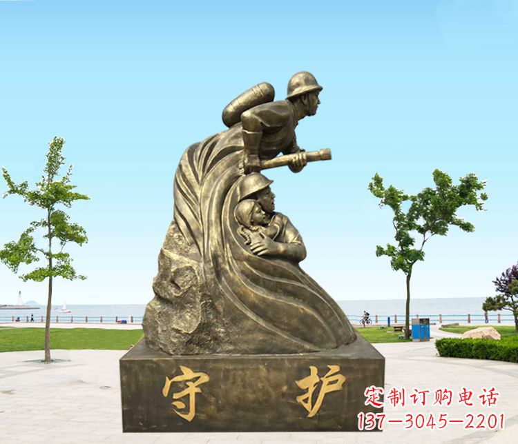 保定铜雕消防员守护雕塑