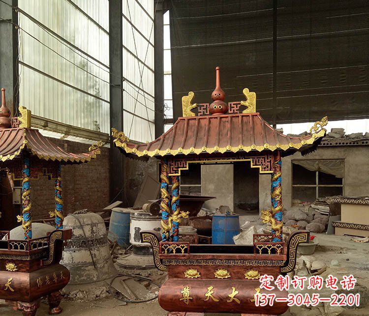 保定铜雕小型寺庙香炉摆件