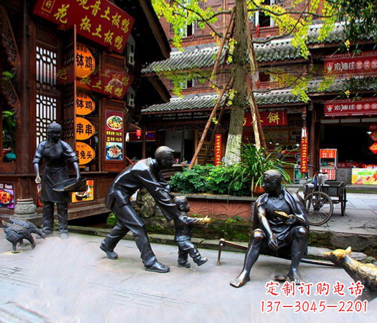 保定铜雕学走路儿童街道人物雕塑