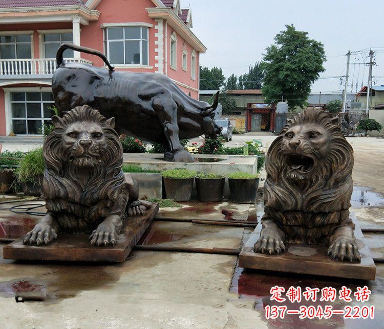 保定铜雕银行门口狮子雕塑摆件