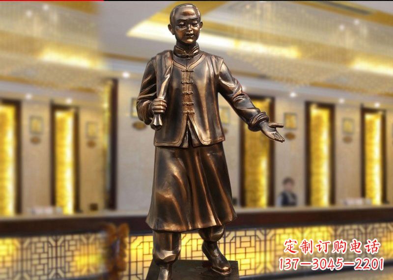 保定铜雕迎宾人物店小二