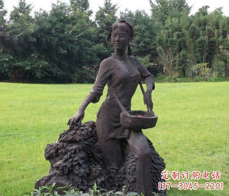 保定铜雕园林采茶女孩人物雕塑