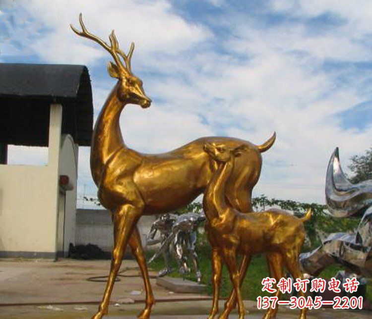 保定铜雕园林动物母子鹿雕塑