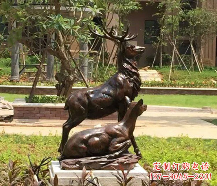 保定铜雕园林梅花鹿雕塑摆件