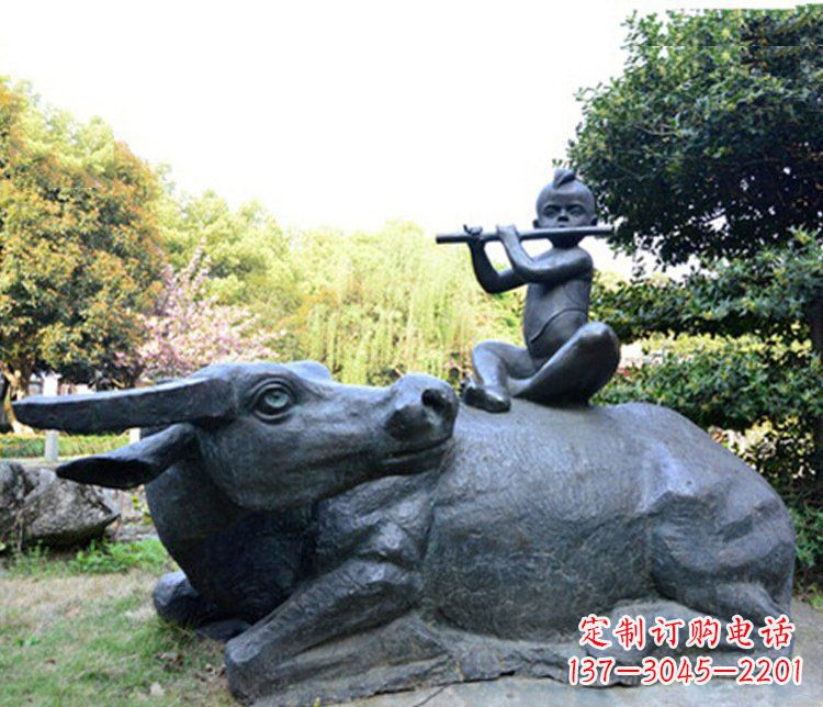 保定铜雕园林牧童骑牛景观摆件