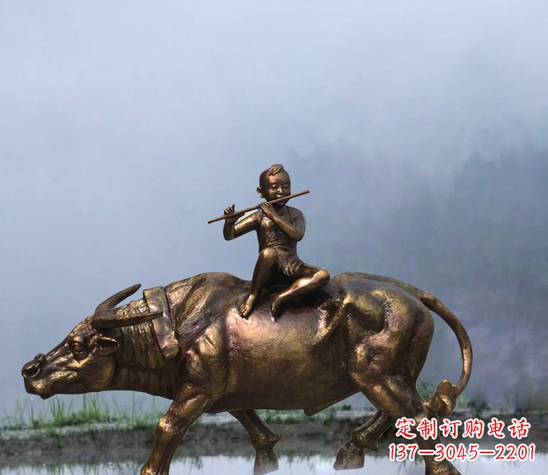 保定铜雕园林牧童骑牛