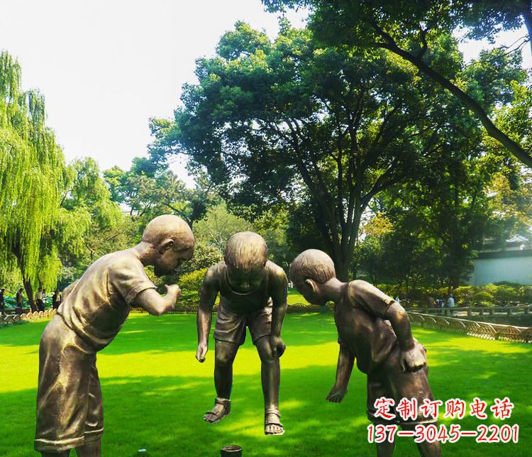 保定铜雕园林玩陀螺儿童雕塑
