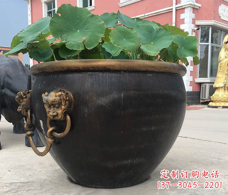 保定铜雕圆形荷花水缸雕塑 (3)