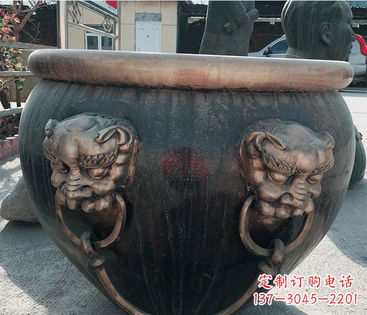 保定铜雕圆形荷花水缸雕塑 (6)