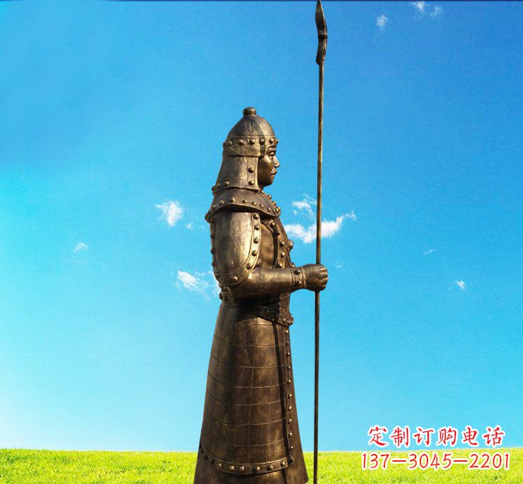 保定铜雕战士站岗古代人物雕塑