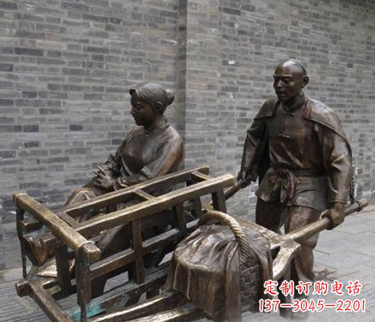 保定推独轮车的人物铜雕