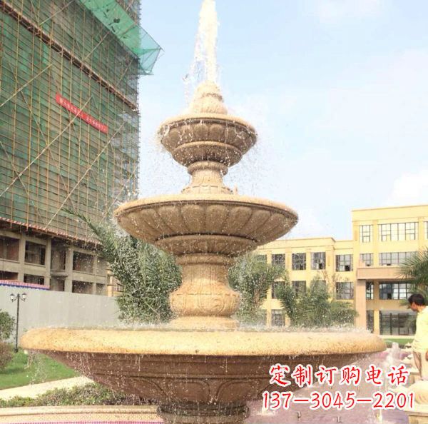 保定晚霞红大型多层喷泉石雕