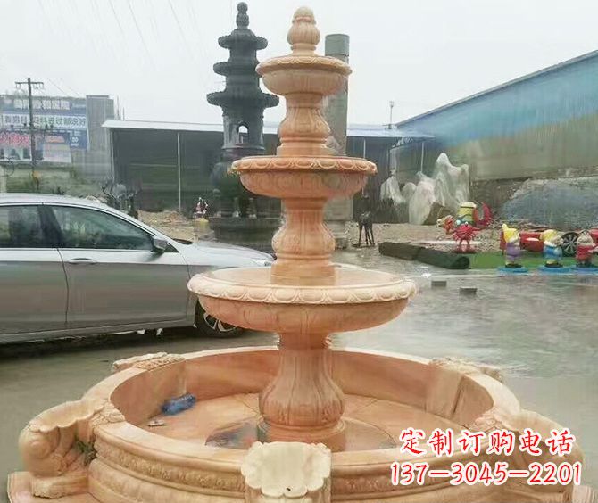 保定晚霞红多层大型石雕喷泉 (3)