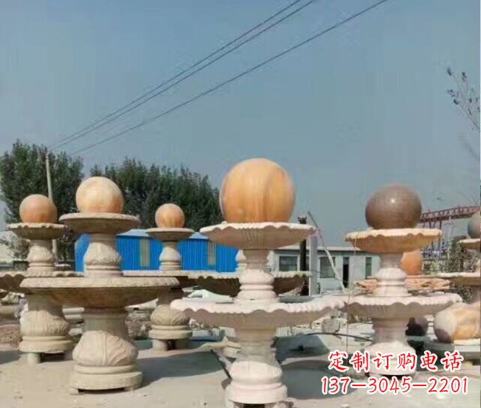 保定晚霞红多层风水球喷泉石雕