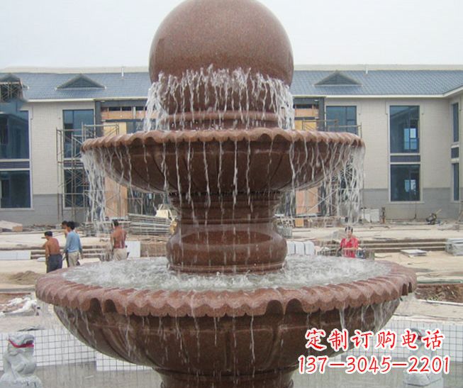 保定晚霞红风水球多层喷泉石雕 (2)