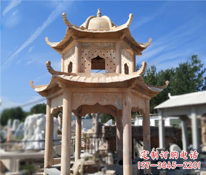 保定晚霞红公园双层六角凉亭石雕