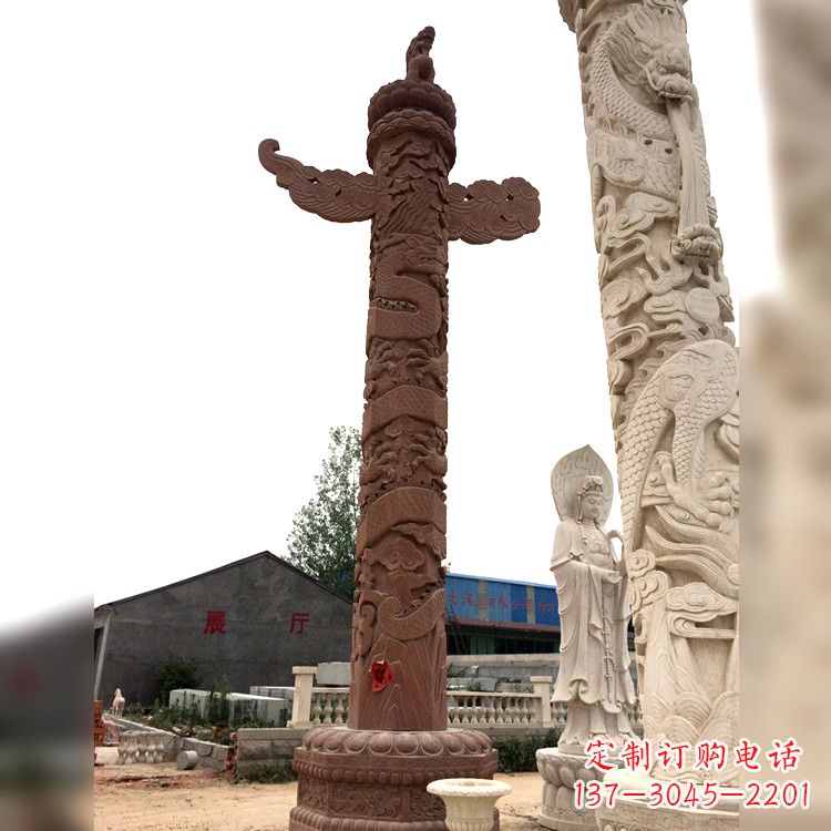 保定晚霞红华表石柱