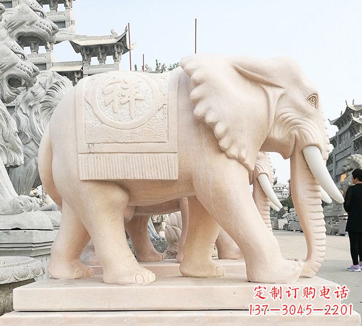 保定晚霞红吉祥如意大象石雕