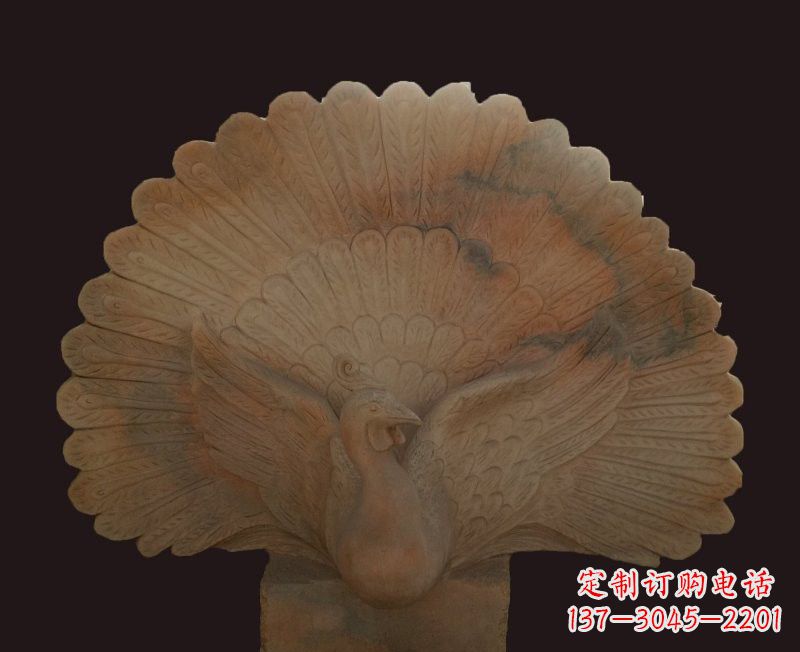 保定晚霞红开屏孔雀石雕