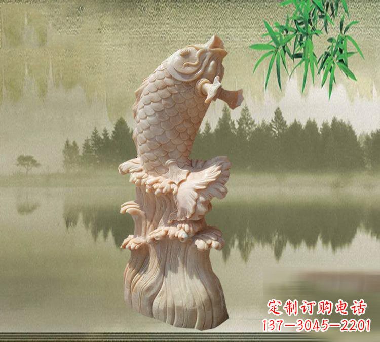 保定晚霞红鲤鱼石雕