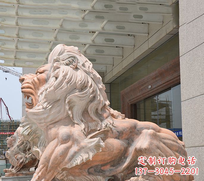 保定晚霞红欧式狮子石雕 (3)