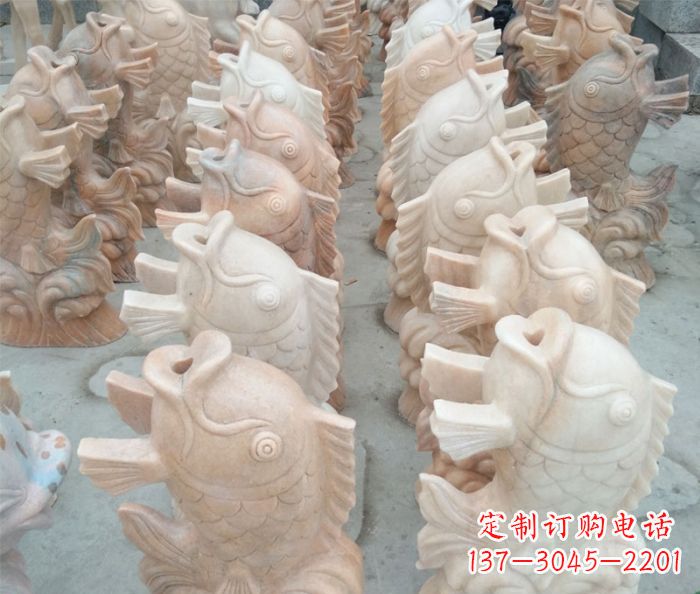 保定晚霞红喷水鲤鱼公园石雕 (2)