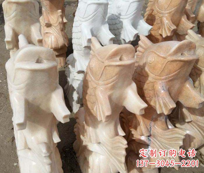 保定晚霞红喷水鲤鱼庭院石雕