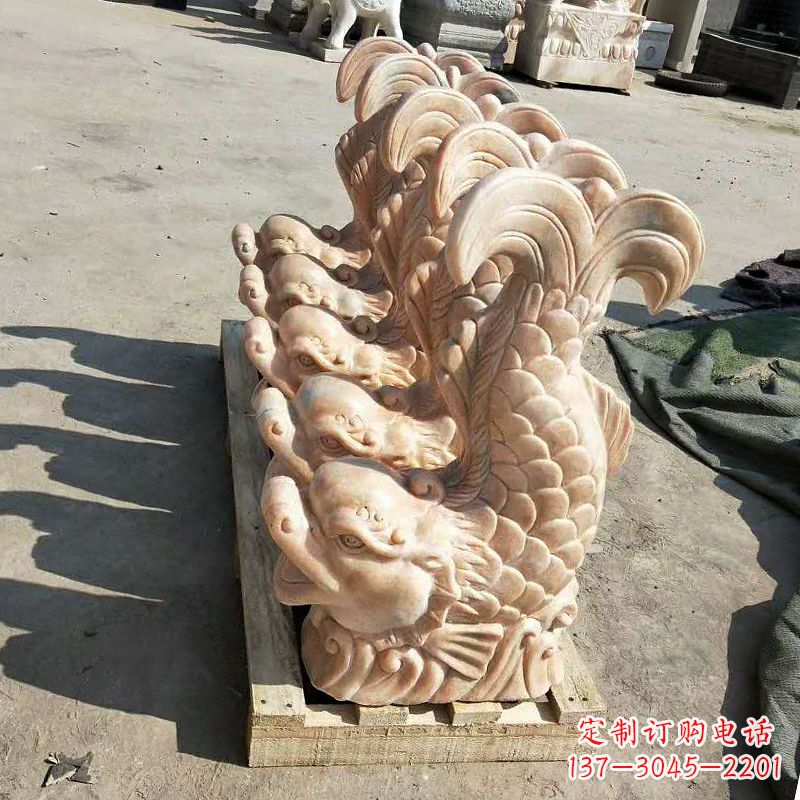 保定晚霞红喷水鱼石雕-园林水景喷泉动物雕塑摆件