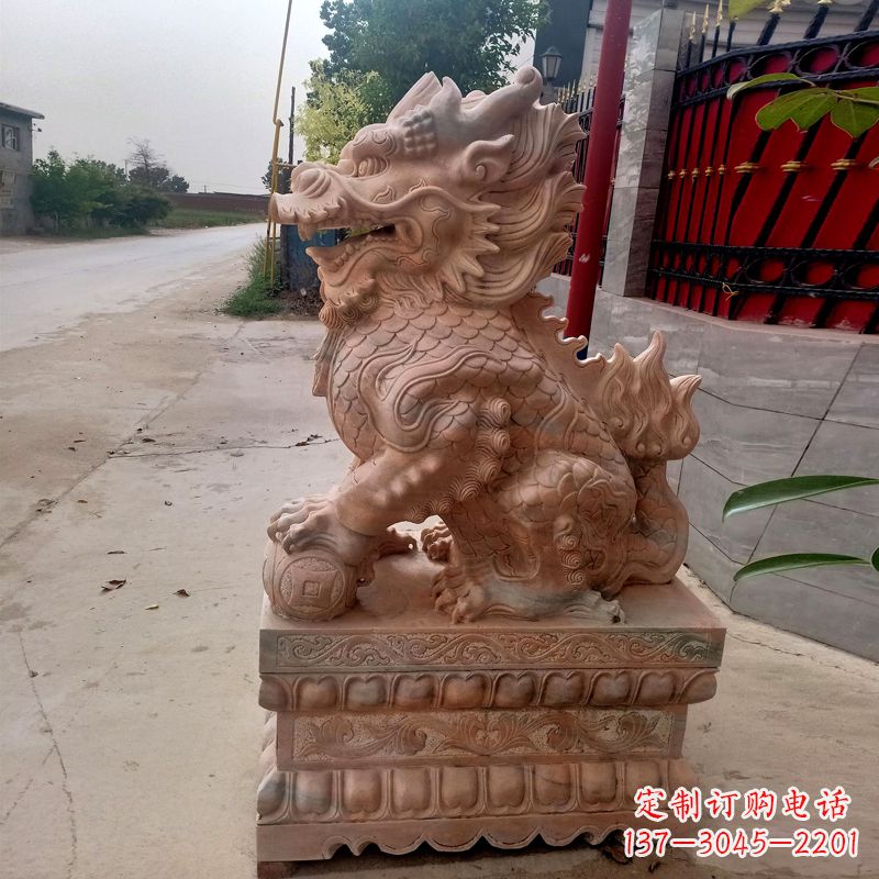保定晚霞红麒麟石雕