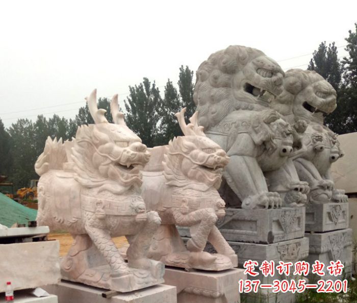 保定晚霞红瑞兽麒麟石雕