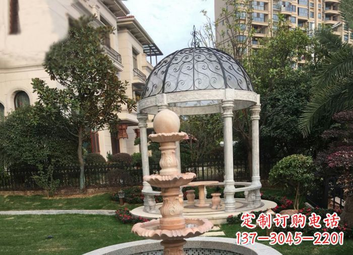保定晚霞红三层风水球喷泉小区石雕