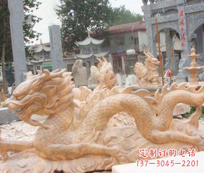 保定晚霞红生肖龙石雕