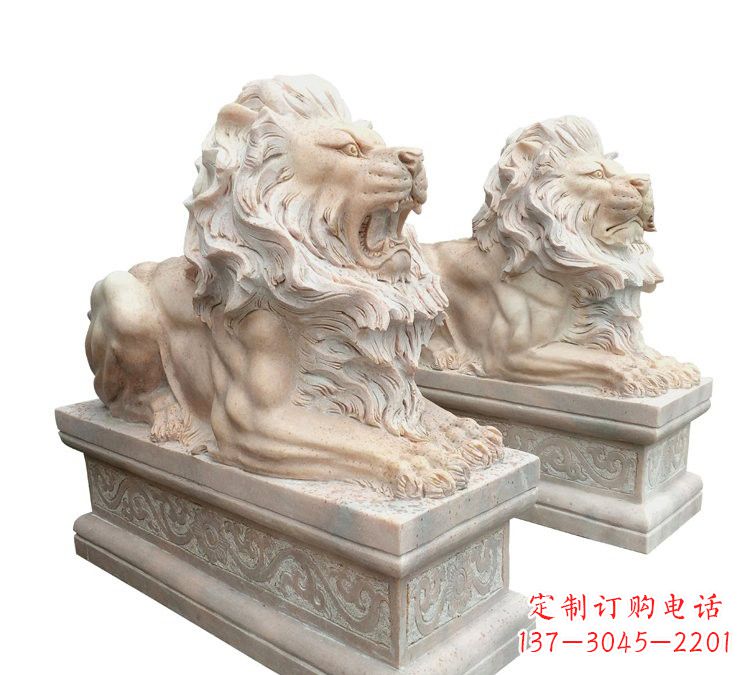 保定晚霞红石材欧式狮子