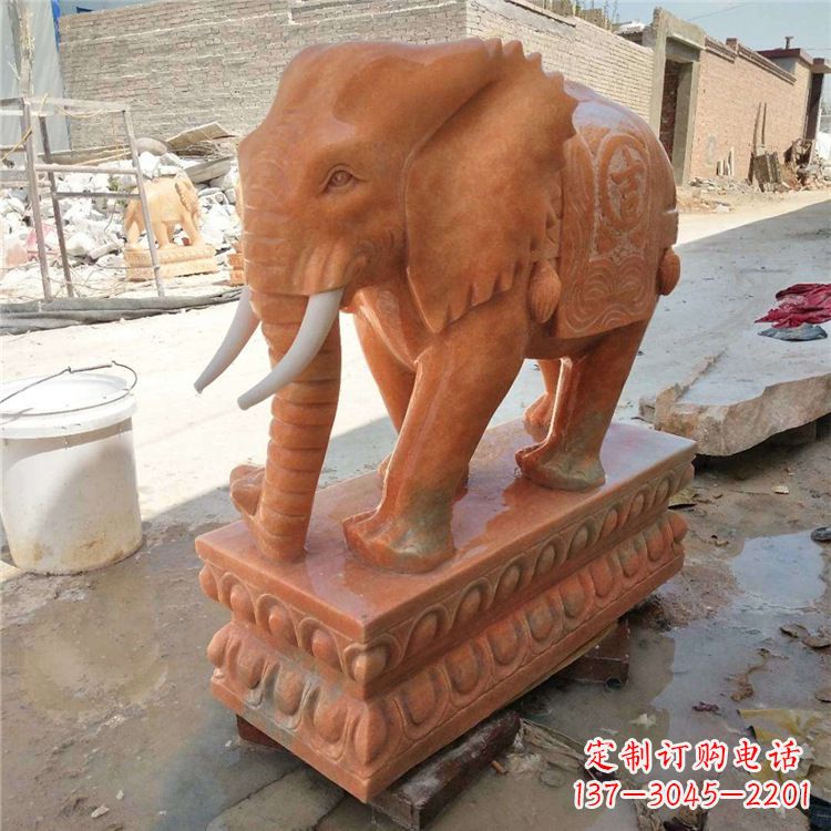 保定晚霞红石雕大象
