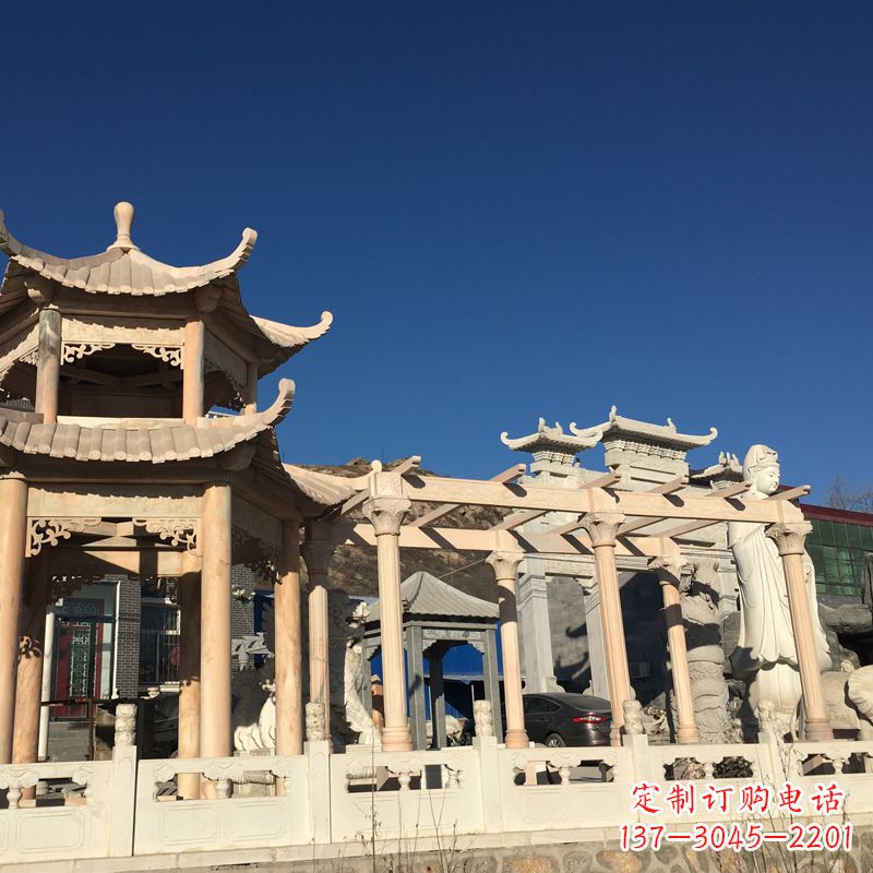 保定晚霞红石雕凉亭花架
