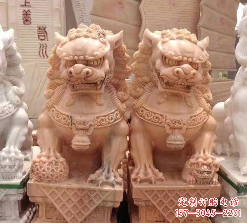 保定晚霞红石雕狮子