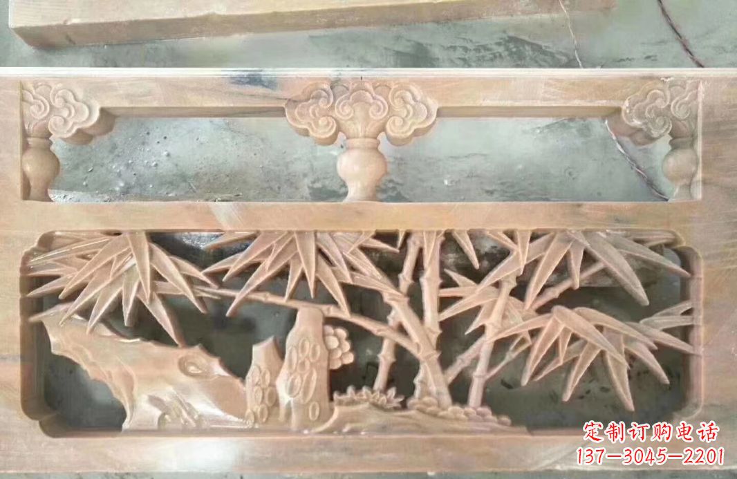 保定晚霞红石浮雕栏板户外摆件园林景观雕塑