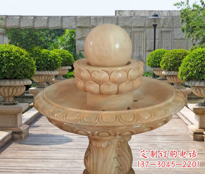 保定晚霞红双层风水球公园喷泉石雕 (2)