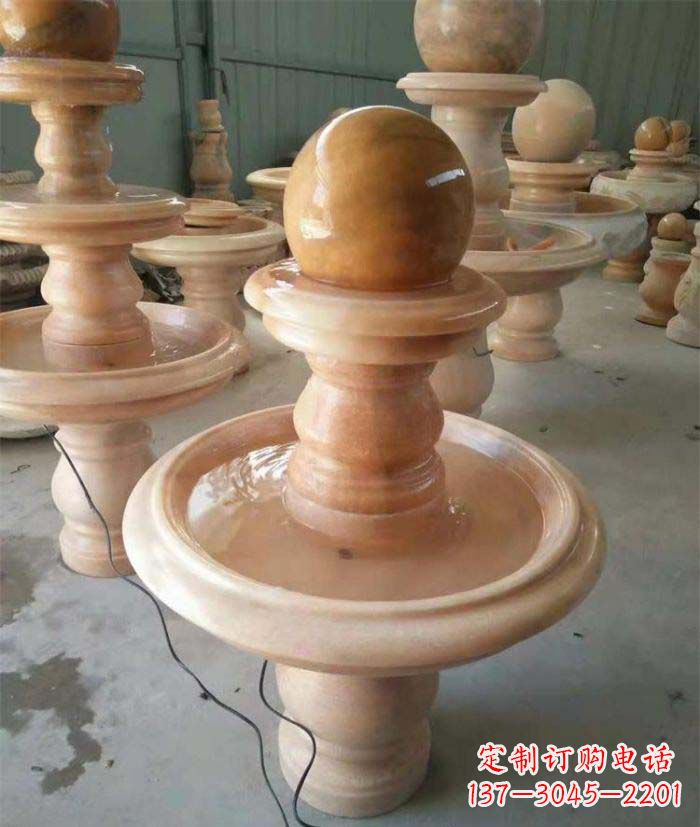 保定晚霞红双层风水球别墅喷泉石雕
