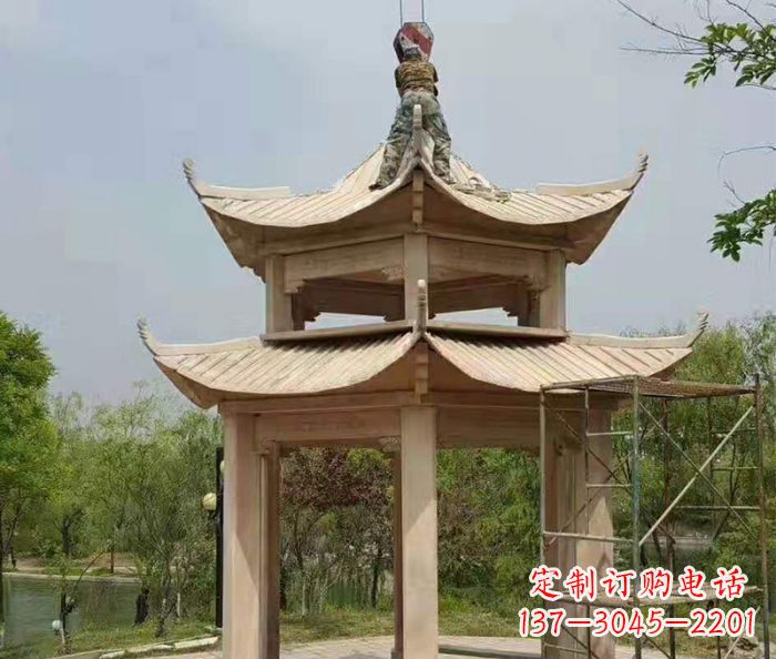 保定晚霞红双层凉亭石雕 (2)
