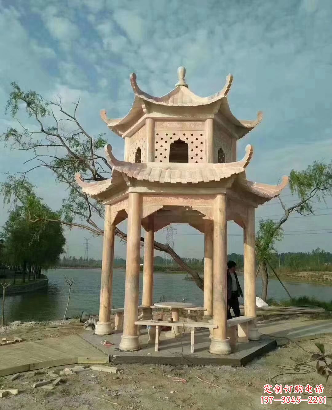 保定晚霞红双层石凉亭 (2)