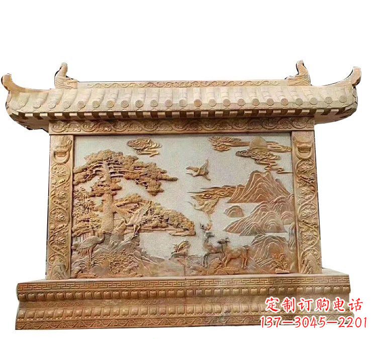 保定晚霞红松鹤延年浮雕影壁