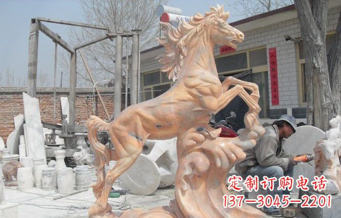 保定晚霞红踏浪奔马石雕222