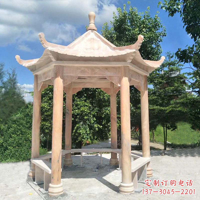保定晚霞红庭院石凉亭