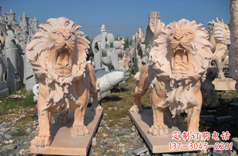 保定晚霞红西洋狮子雕塑