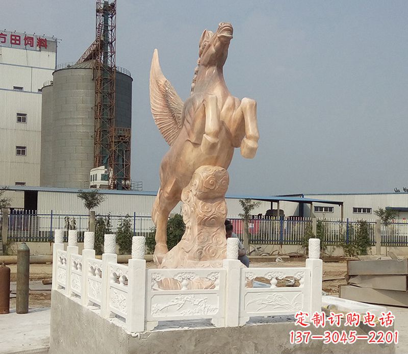 保定晚霞红祥云飞马企业景观石雕